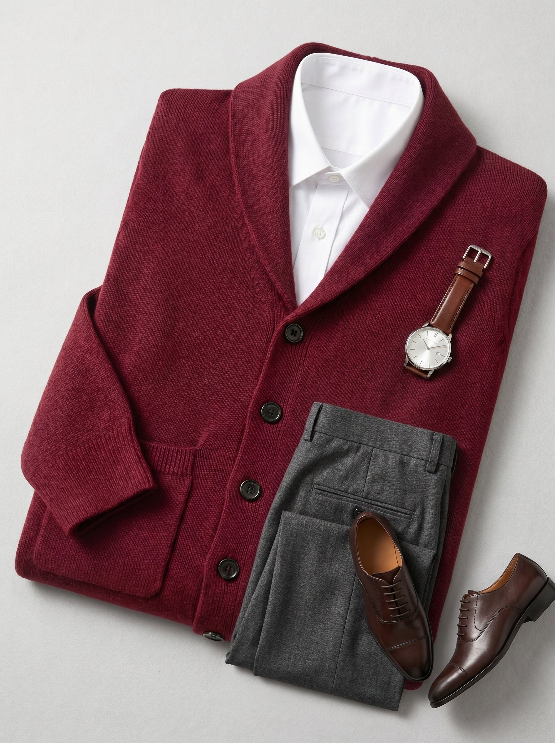 Shawl Collar Cardigan — Wine Red