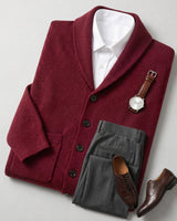 Shawl Collar Cardigan — Wine Red