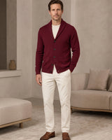 Shawl Collar Cardigan — Wine Red
