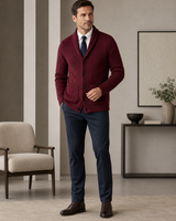 Shawl Collar Cardigan — Wine Red