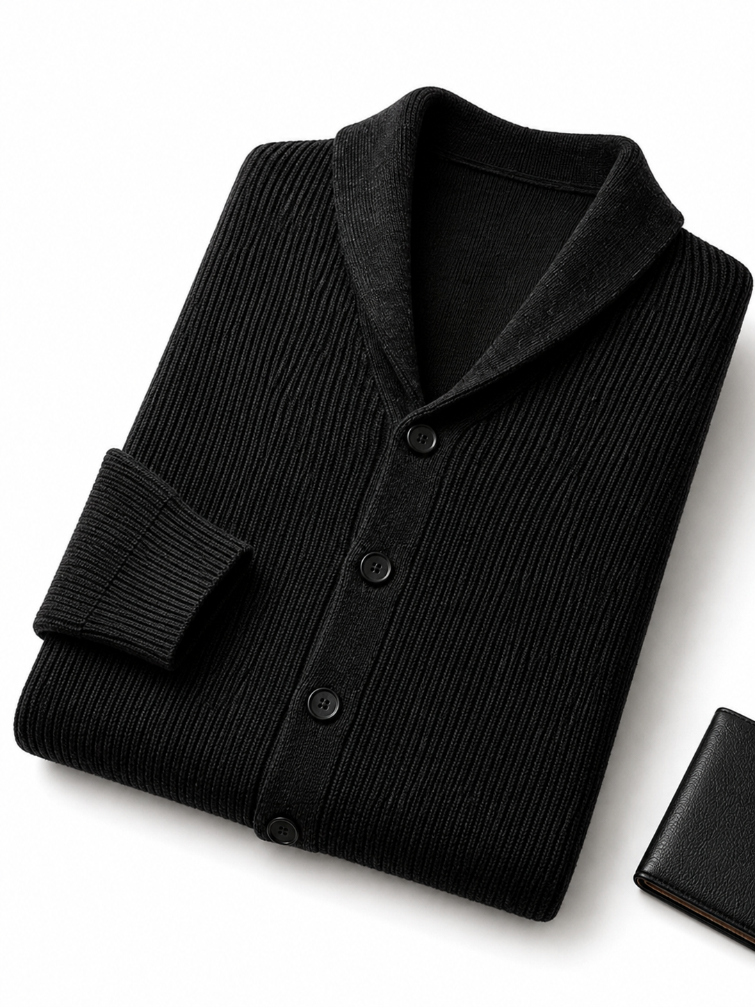 Cable Knit Shawl Collar Cardigan — Black