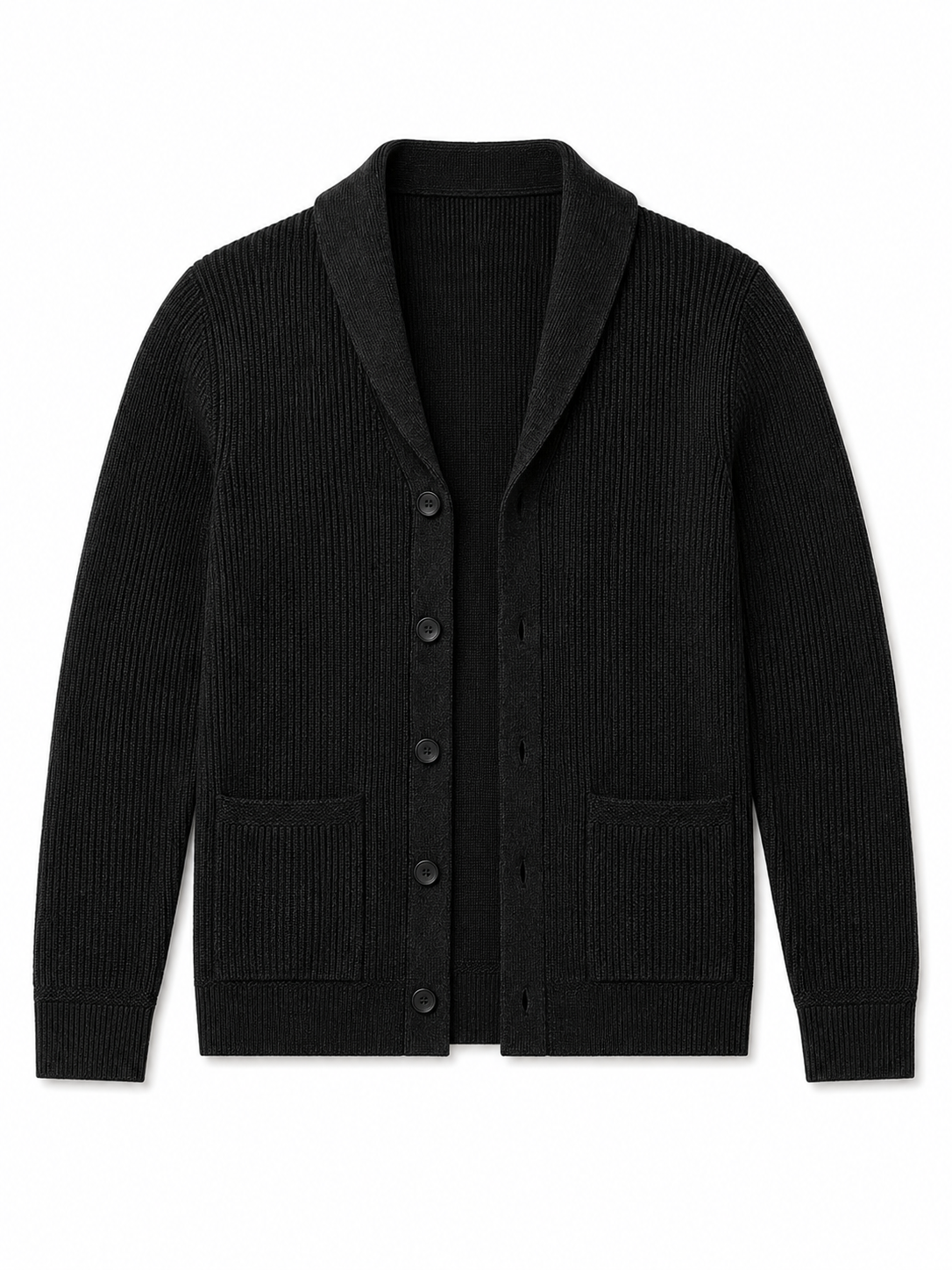 Cable Knit Shawl Collar Cardigan — Black