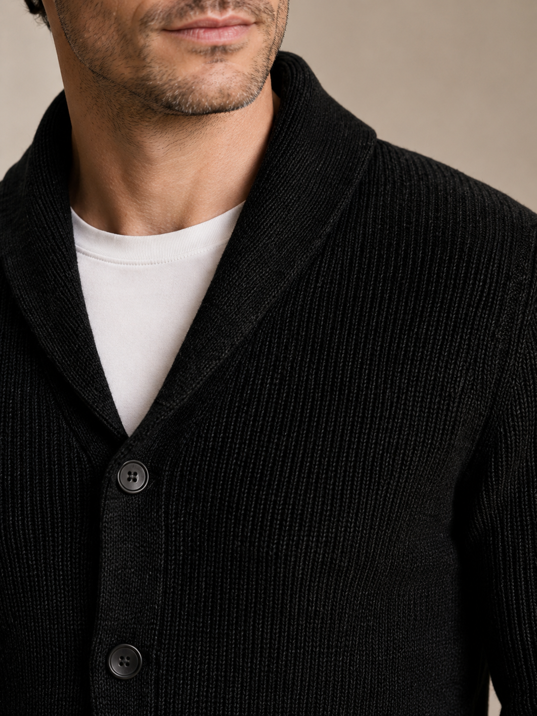 Cable Knit Shawl Collar Cardigan — Black