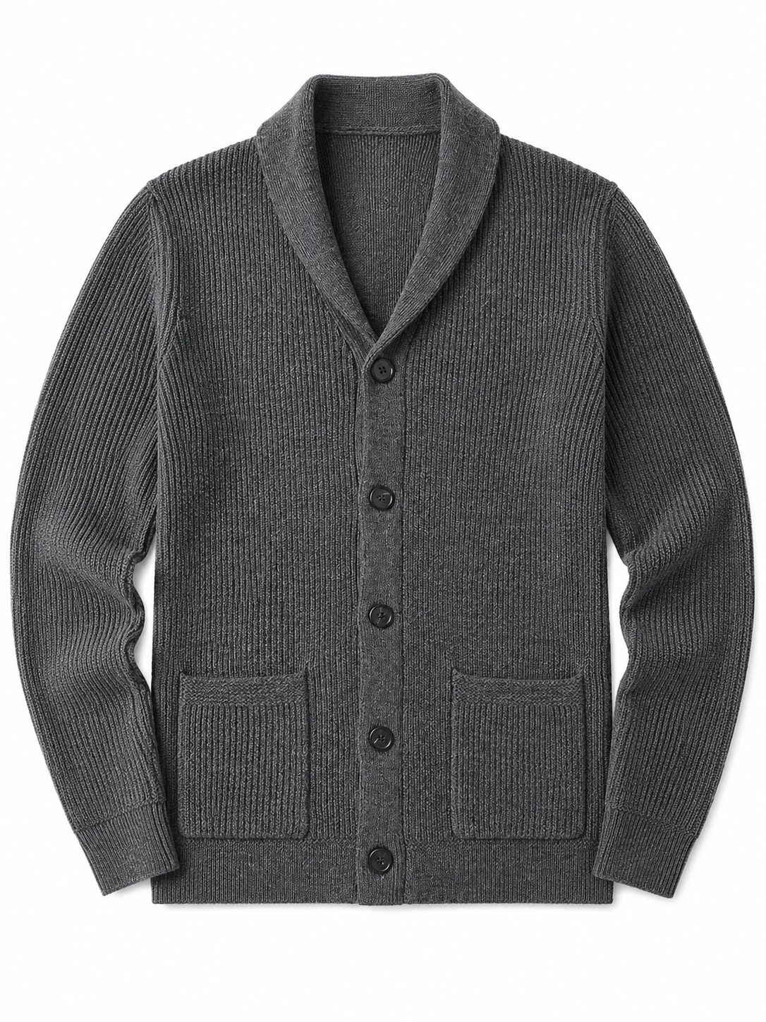 Cable Knit Shawl Collar Cardigan — Dark Grey