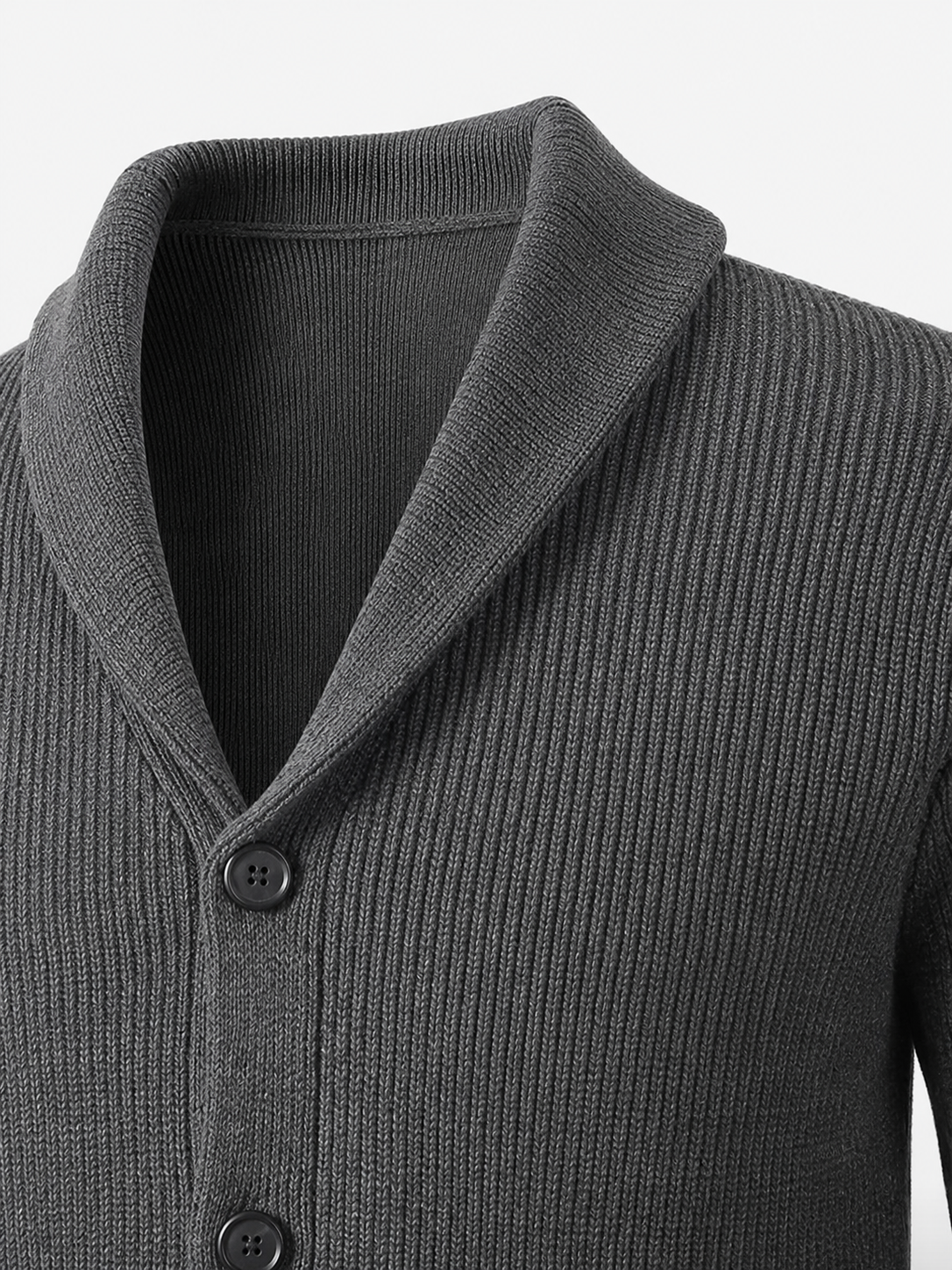 Cable Knit Shawl Collar Cardigan — Dark Grey