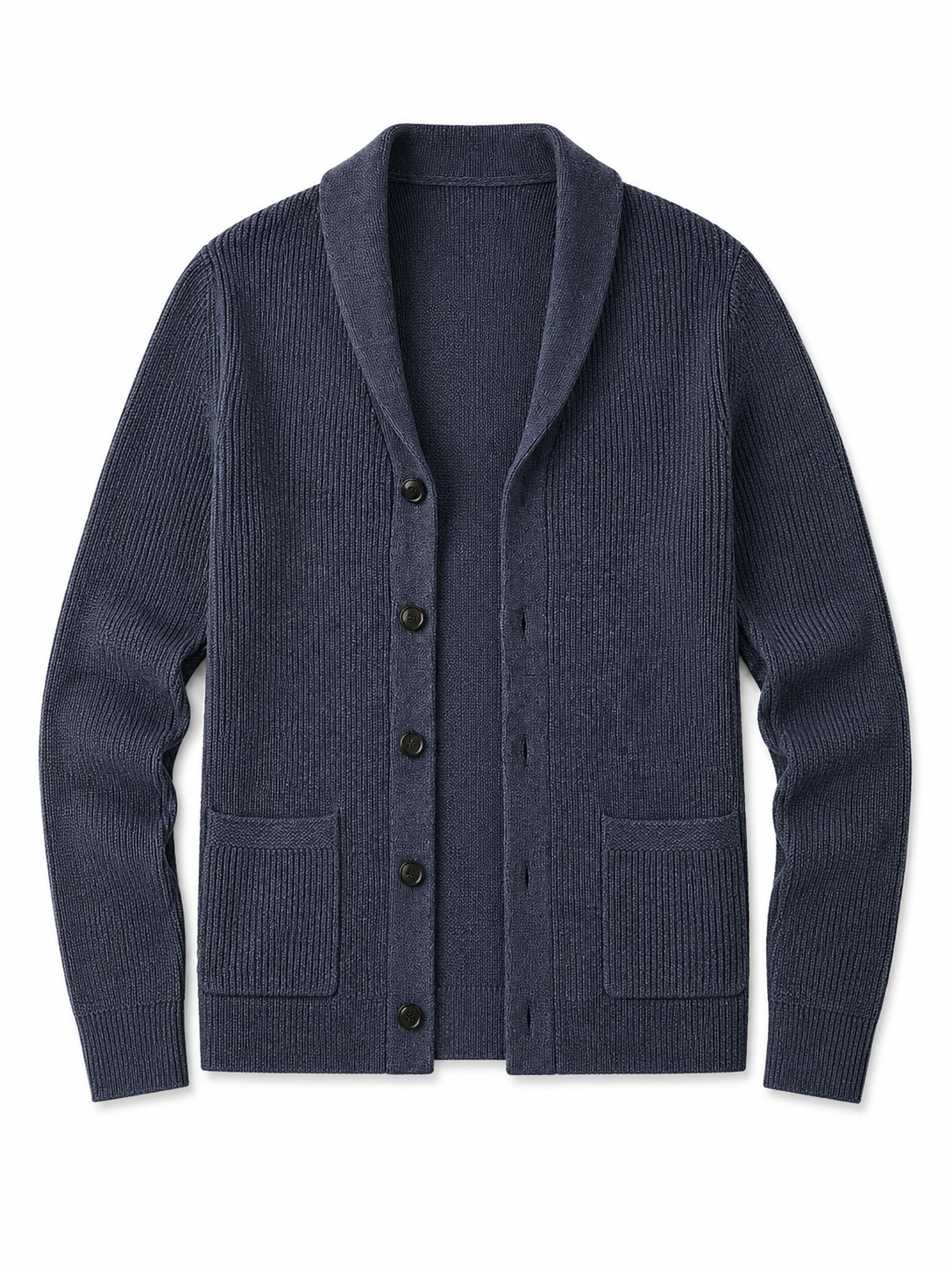 Cable Knit Shawl Collar Cardigan — Navy