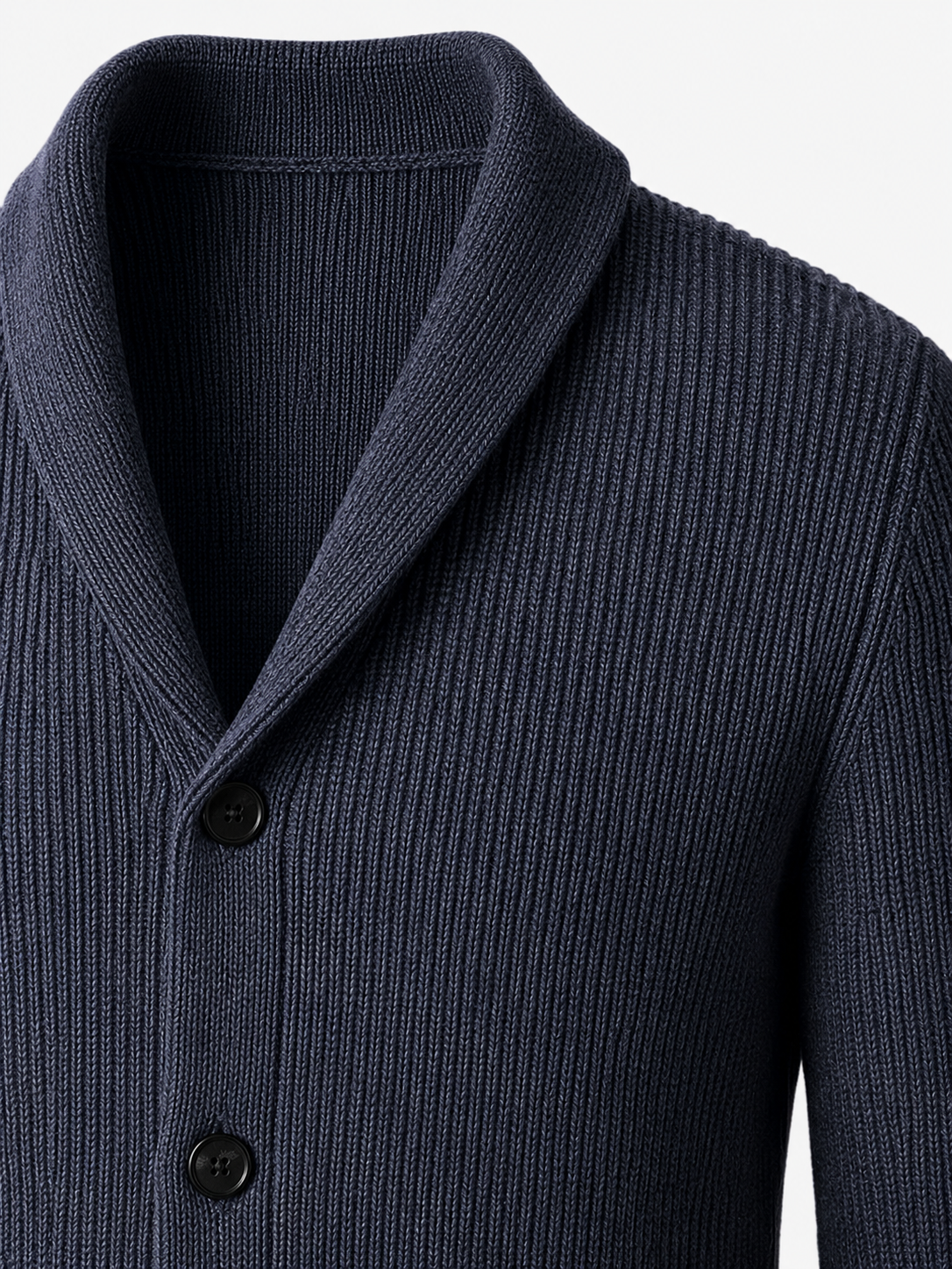 Cable Knit Shawl Collar Cardigan — Navy