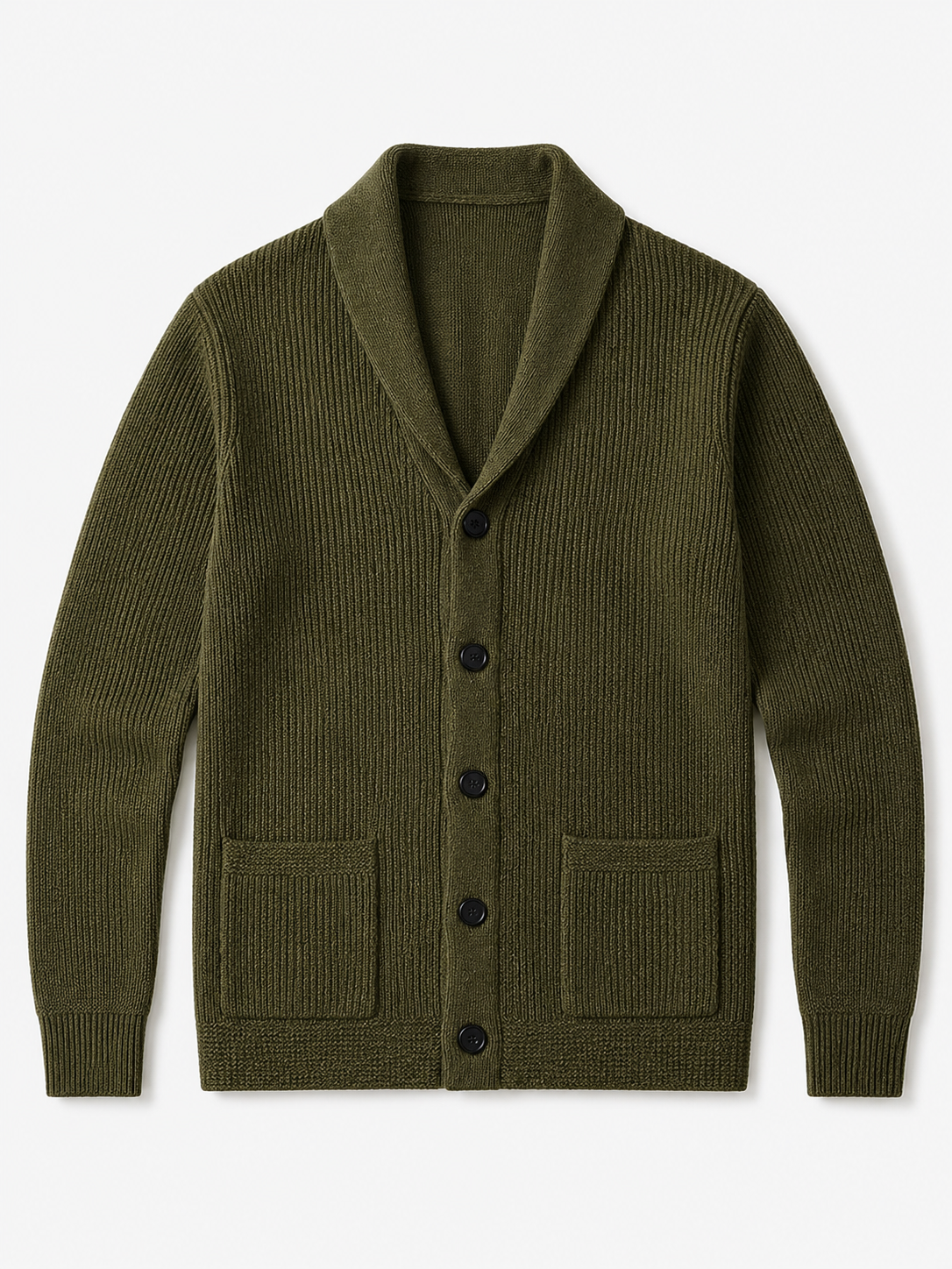 Cable Knit Shawl Collar Cardigan — Olive