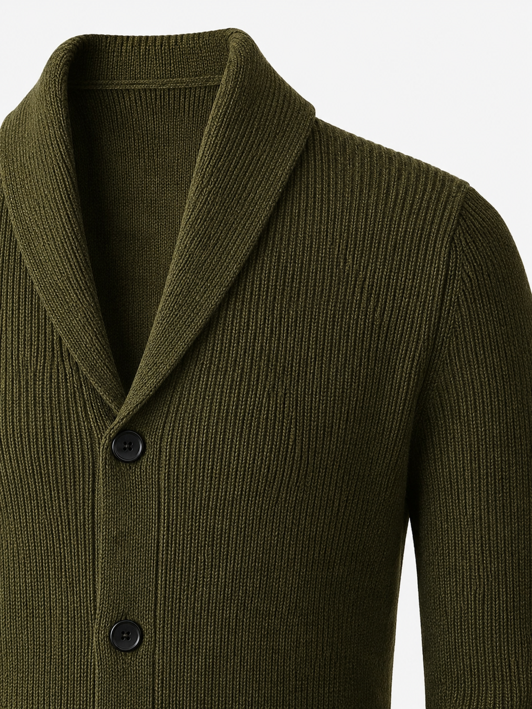 Cable Knit Shawl Collar Cardigan — Olive