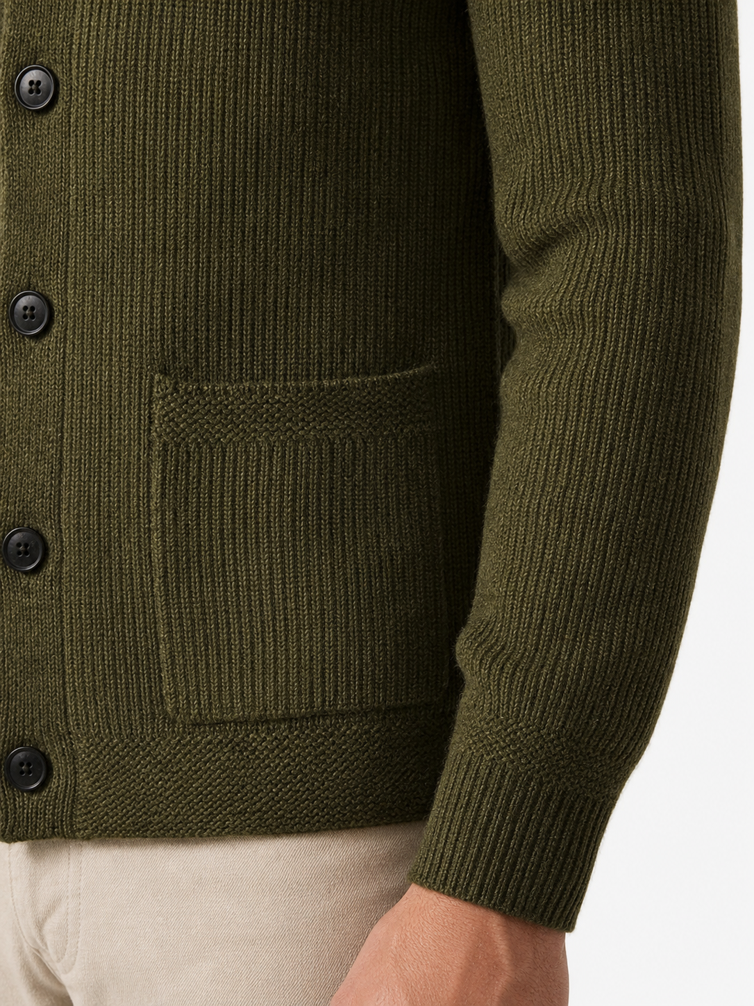 Cable Knit Shawl Collar Cardigan — Olive
