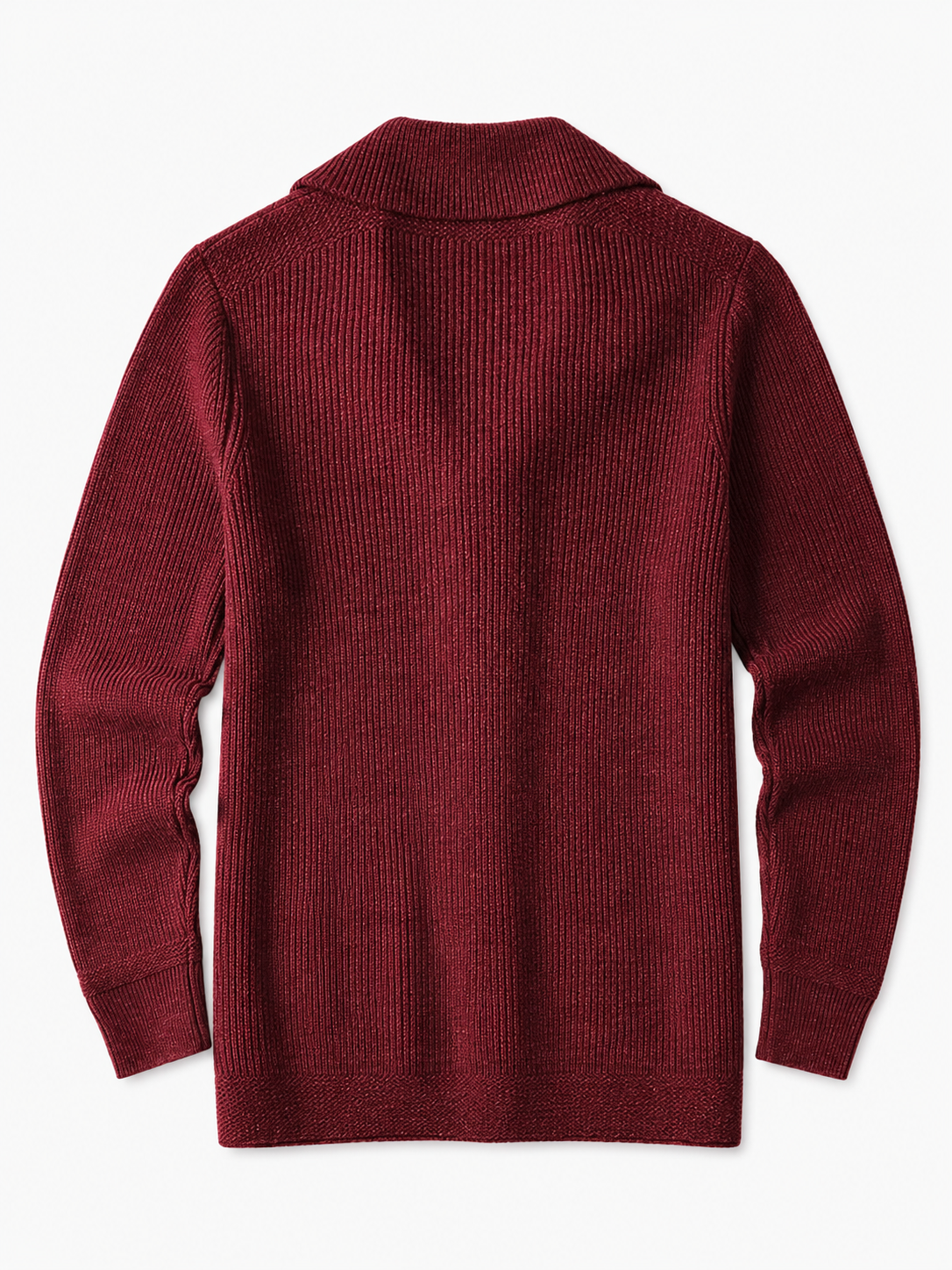 Cable Knit Shawl Collar Cardigan — Wine Red