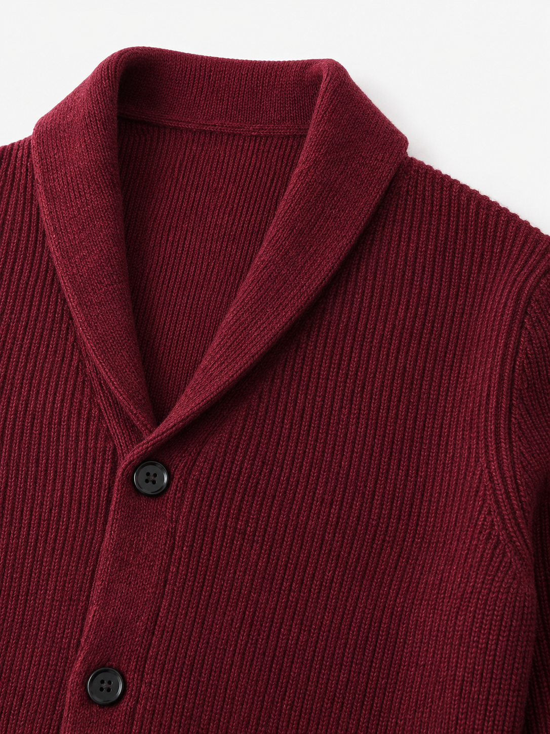 Cable Knit Shawl Collar Cardigan — Wine Red