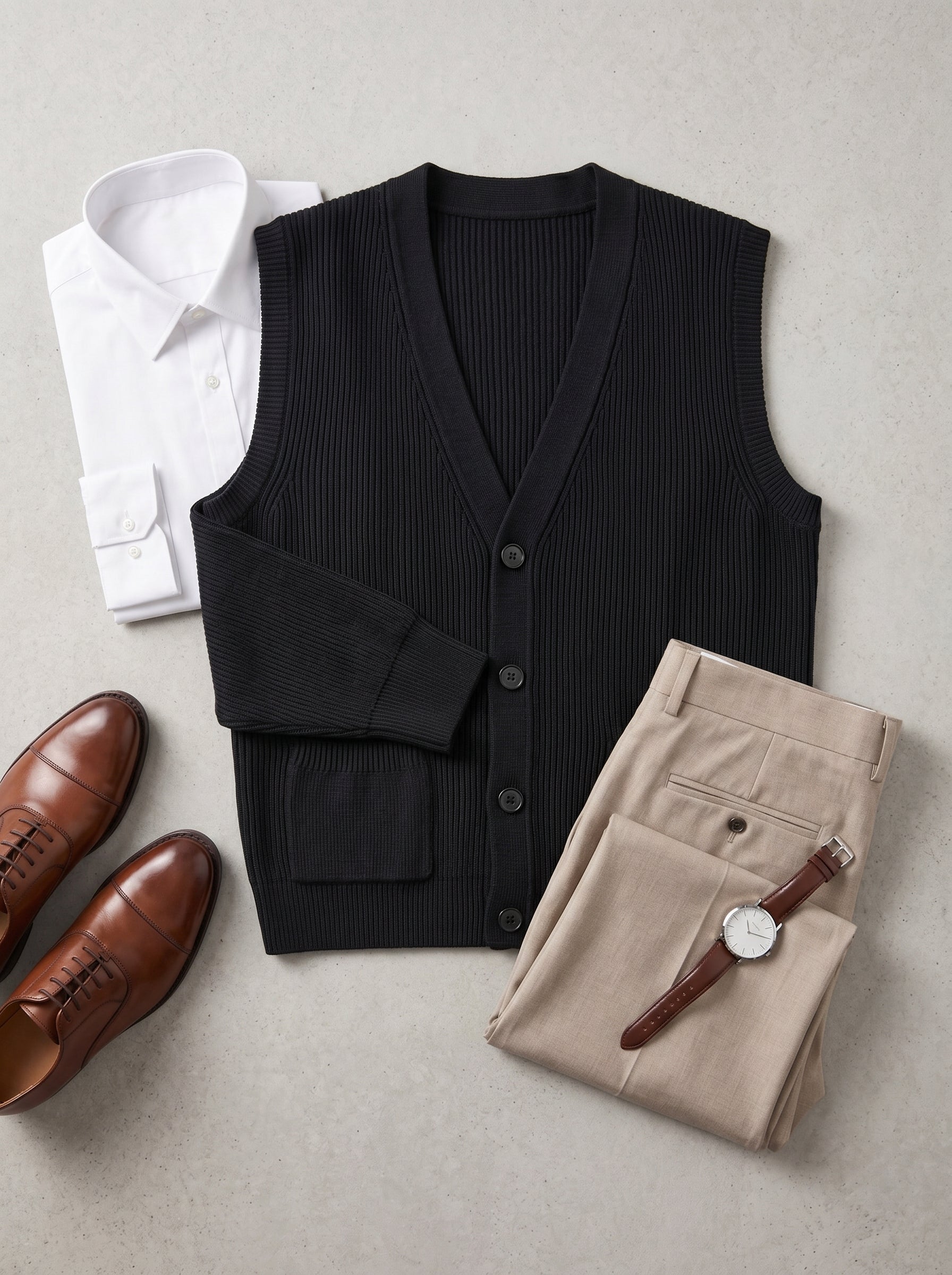 V-Neck Knit Sweater Vest — Black