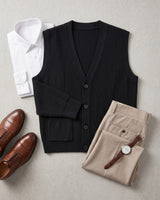 V-Neck Knit Sweater Vest — Black