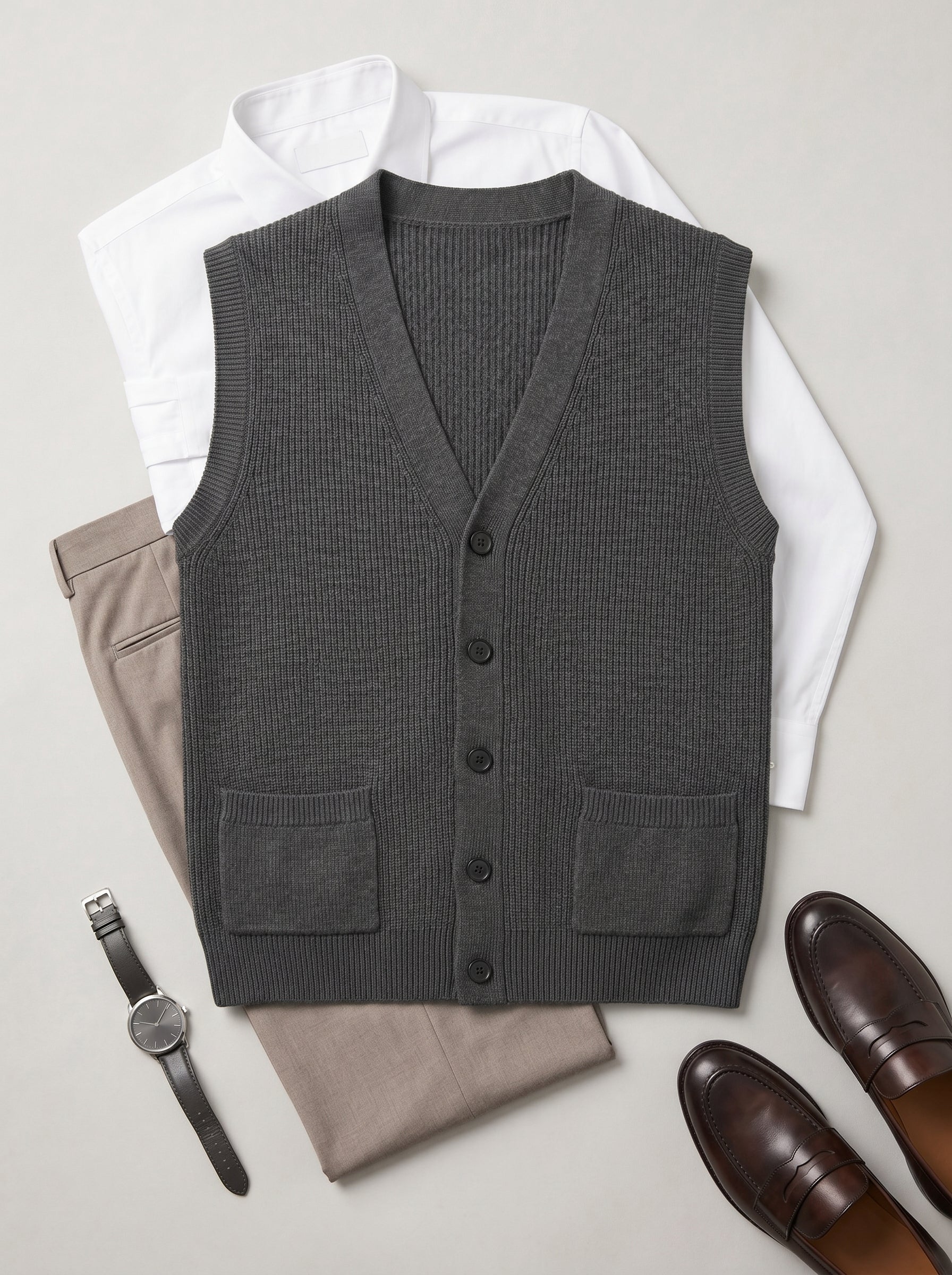 V-Neck Knit Sweater Vest — Dark grey