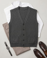 V-Neck Knit Sweater Vest — Dark grey
