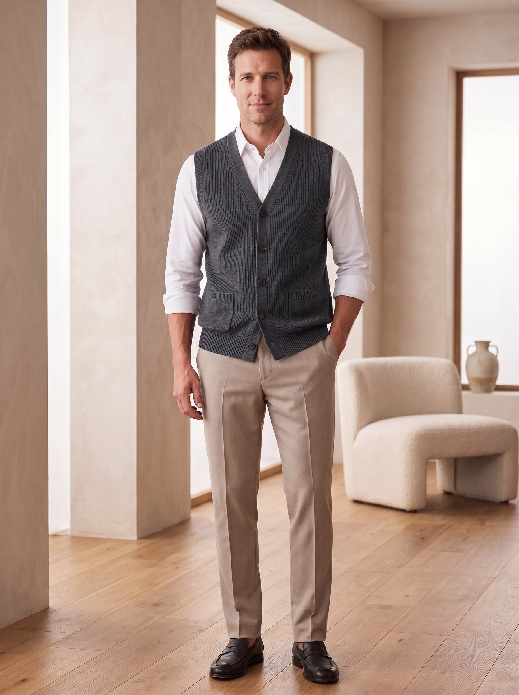 V-Neck Knit Sweater Vest — Dark grey