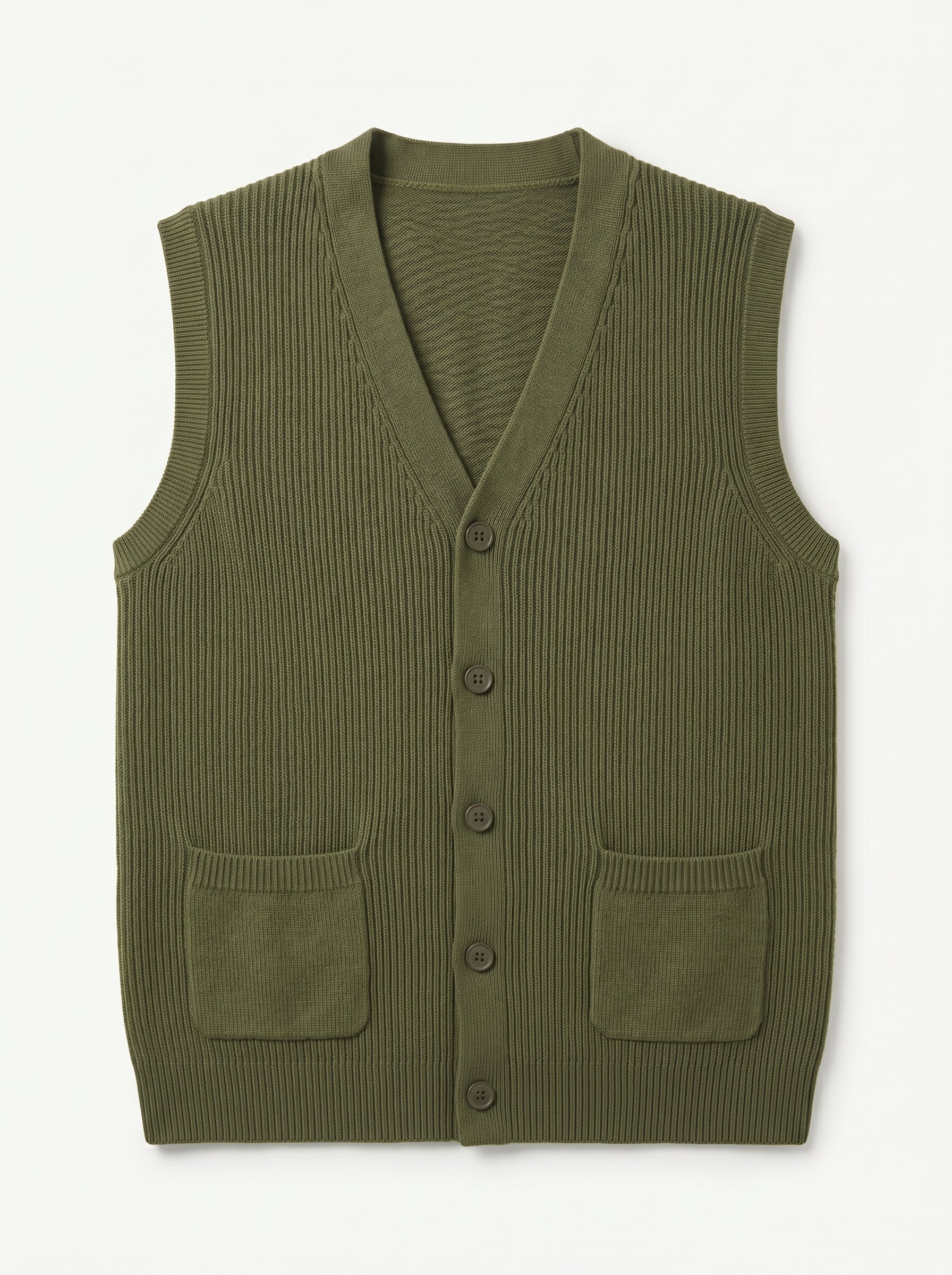 V-Neck Knit Sweater Vest — Olive