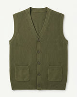 V-Neck Knit Sweater Vest — Olive