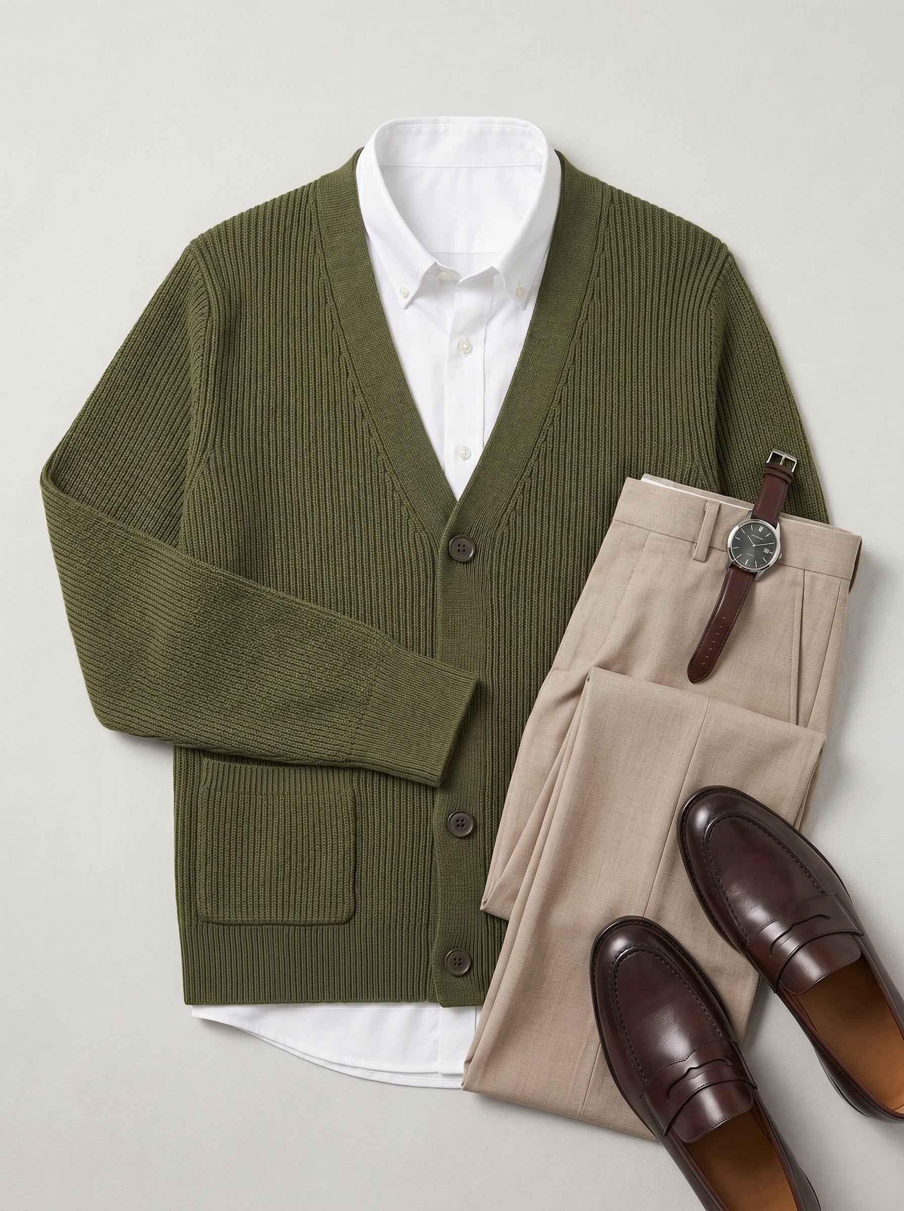 V-Neck Knit Sweater Vest — Olive