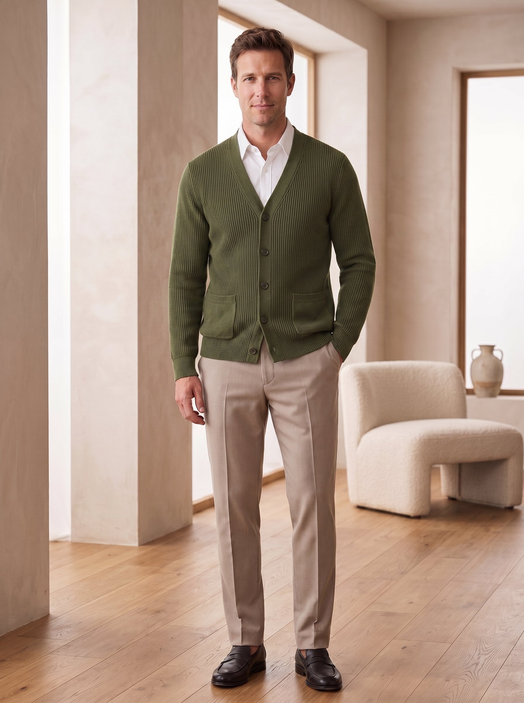 V-Neck Knit Sweater Vest — Olive