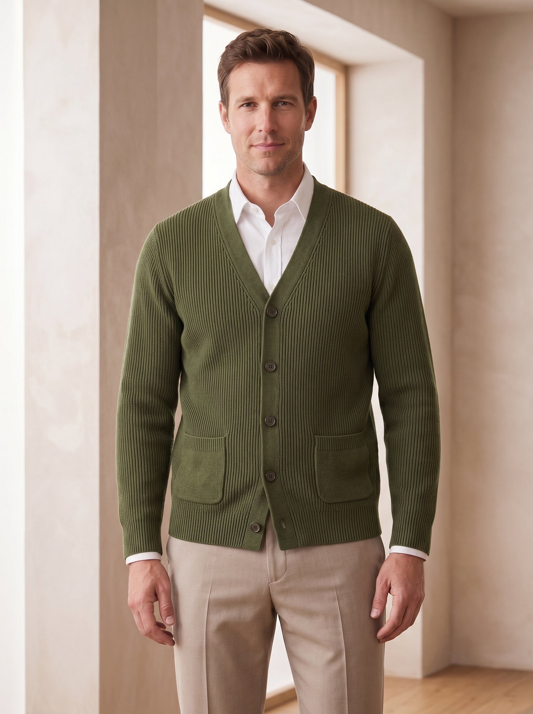 V-Neck Knit Sweater Vest — Olive