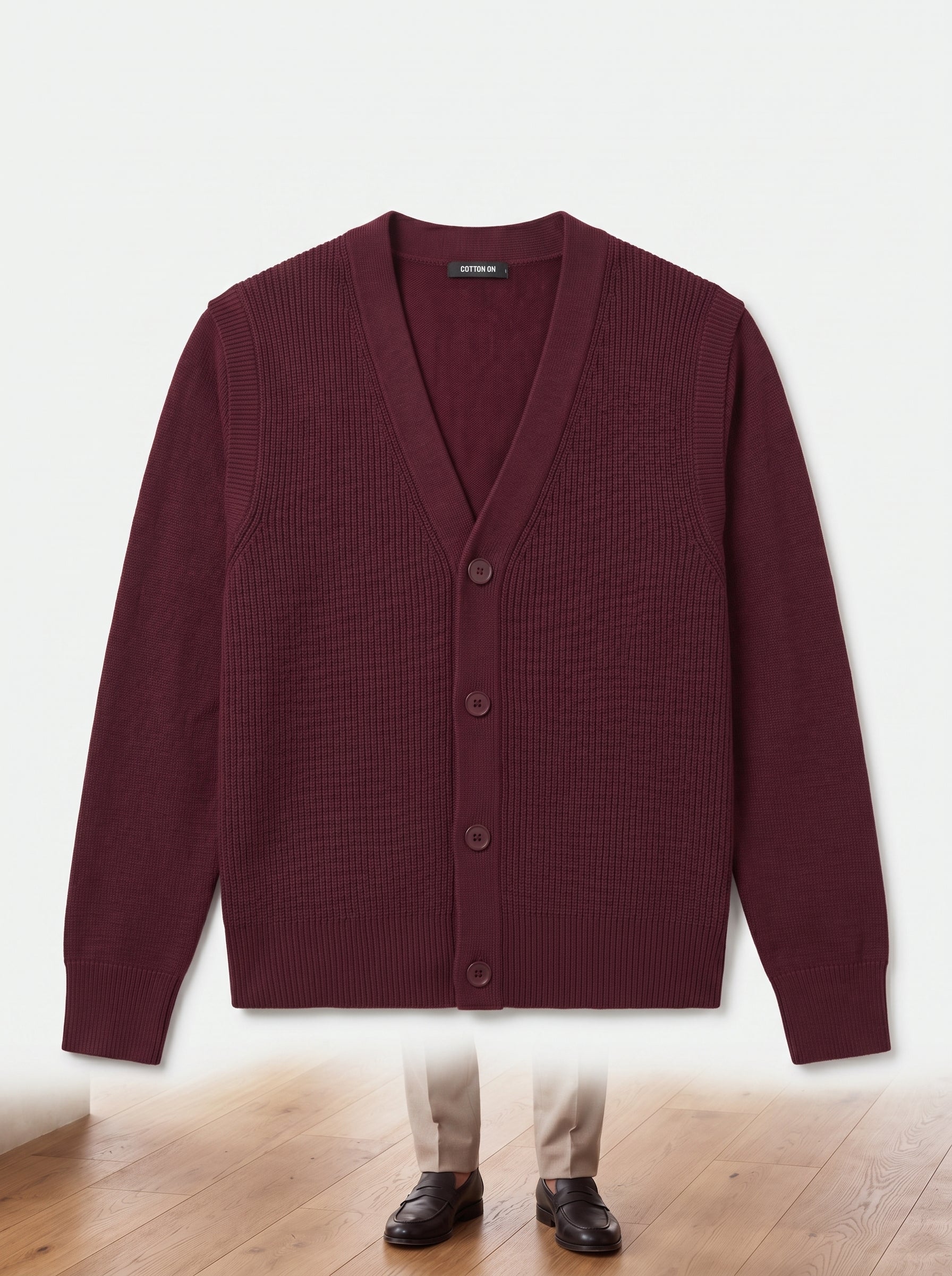 V-Neck Knit Sweater Vest — Wine Red