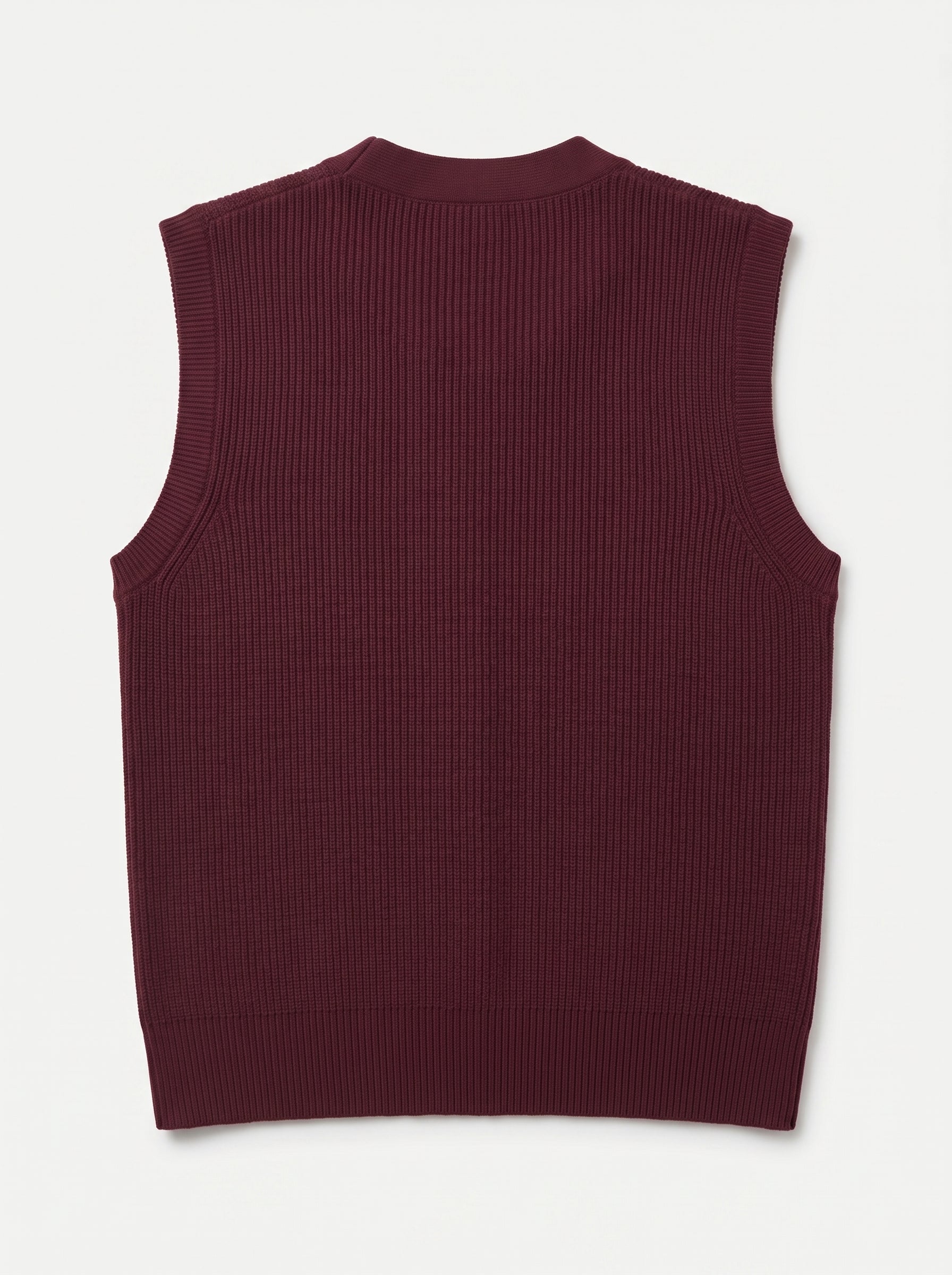V-Neck Knit Sweater Vest — Wine Red