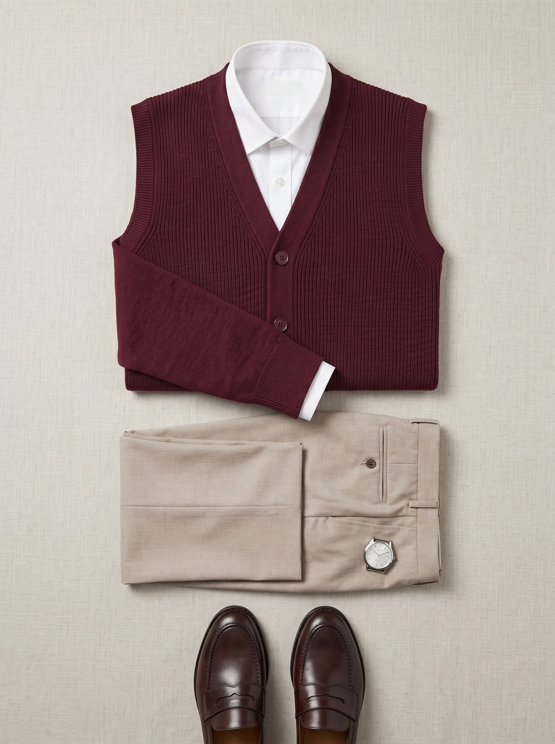 V-Neck Knit Sweater Vest — Wine Red