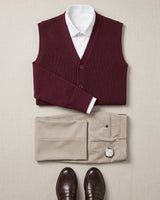 V-Neck Knit Sweater Vest — Wine Red