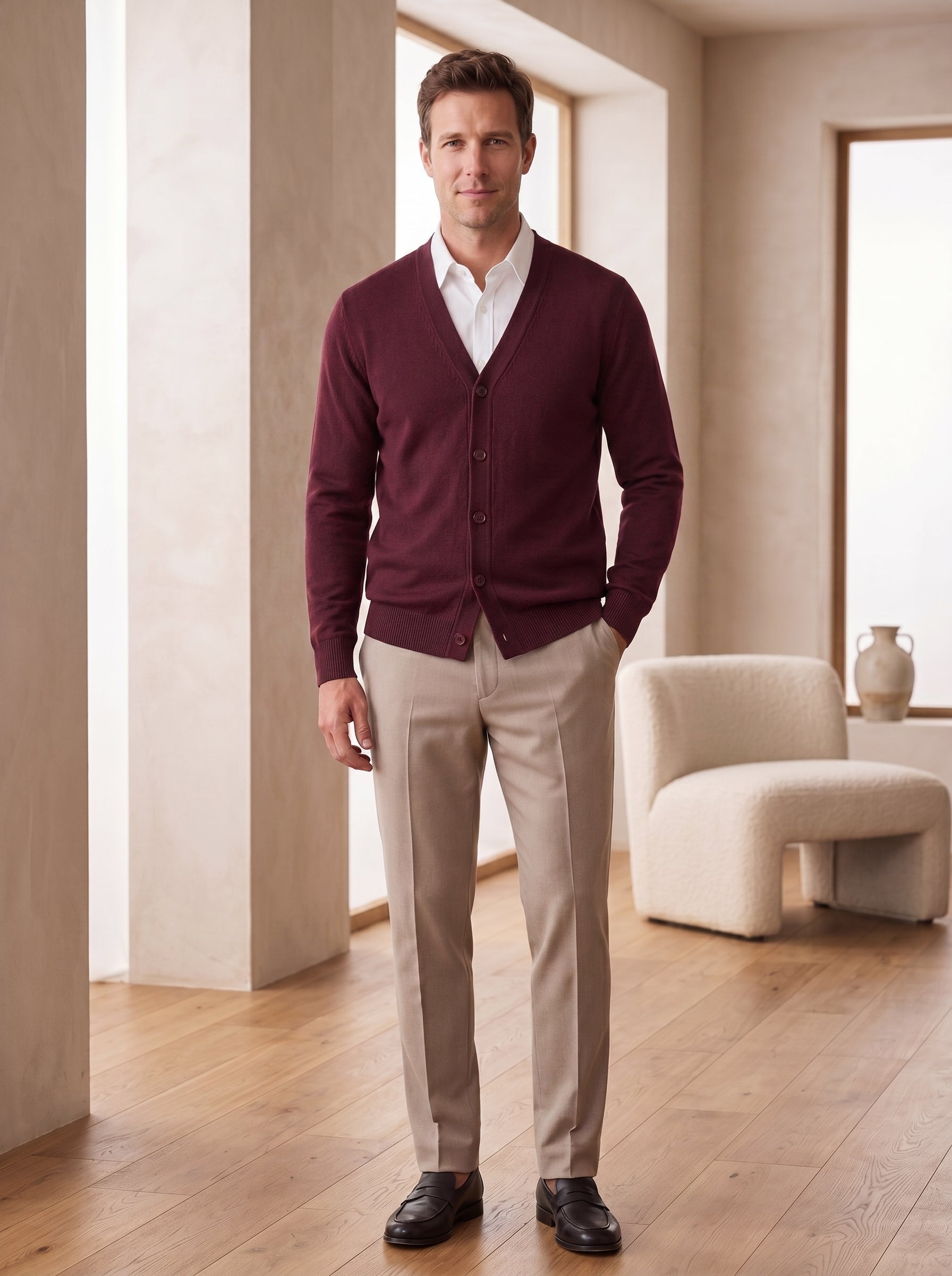 V-Neck Knit Sweater Vest — Wine Red