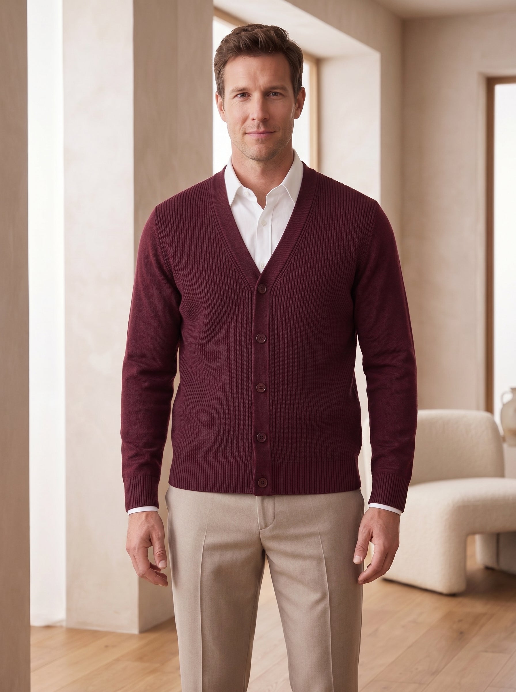 V-Neck Knit Sweater Vest — Wine Red