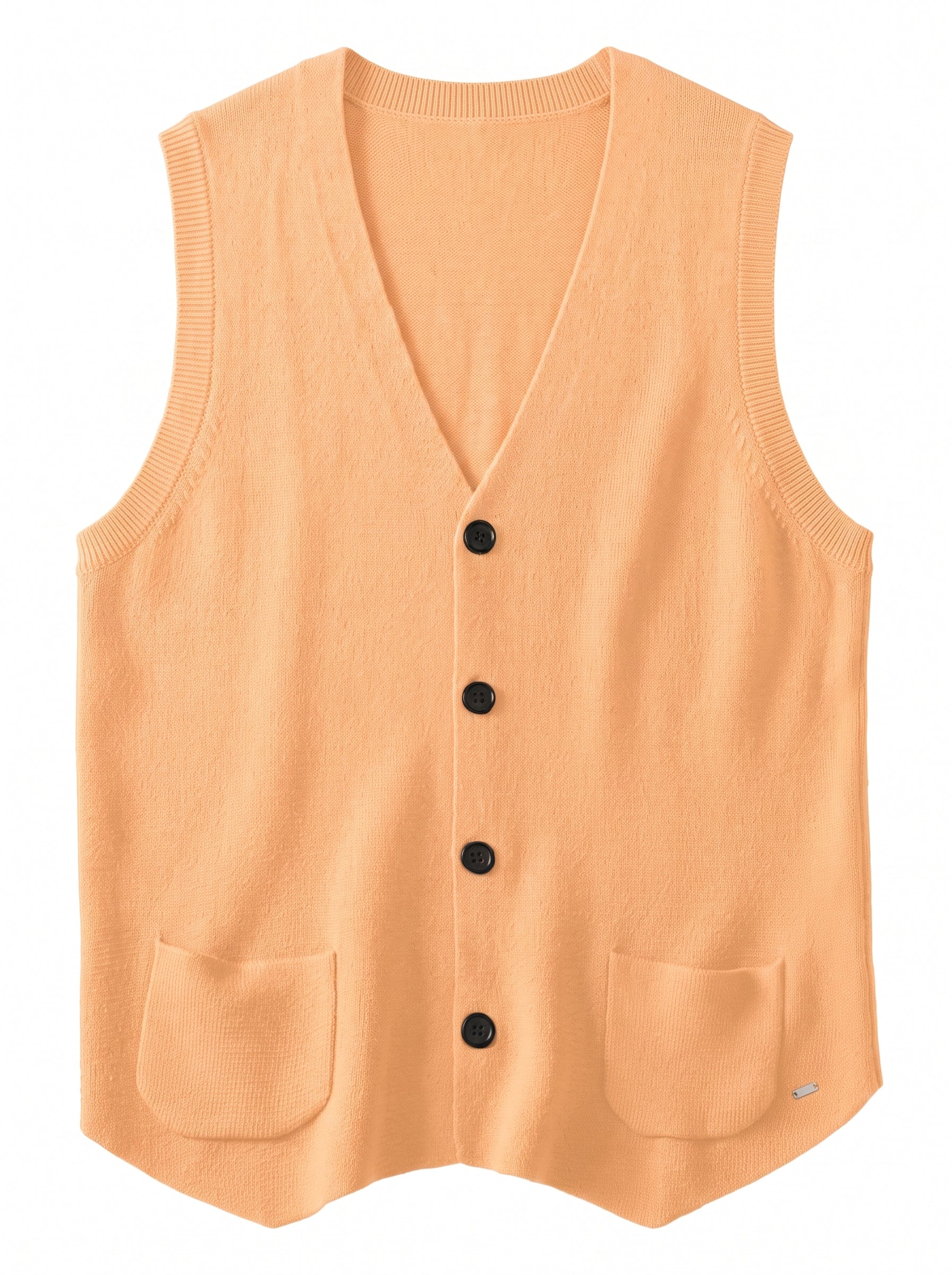 Herringbone V-Neck Sweater Vest — Apricot