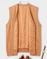 Herringbone V-Neck Sweater Vest — Apricot