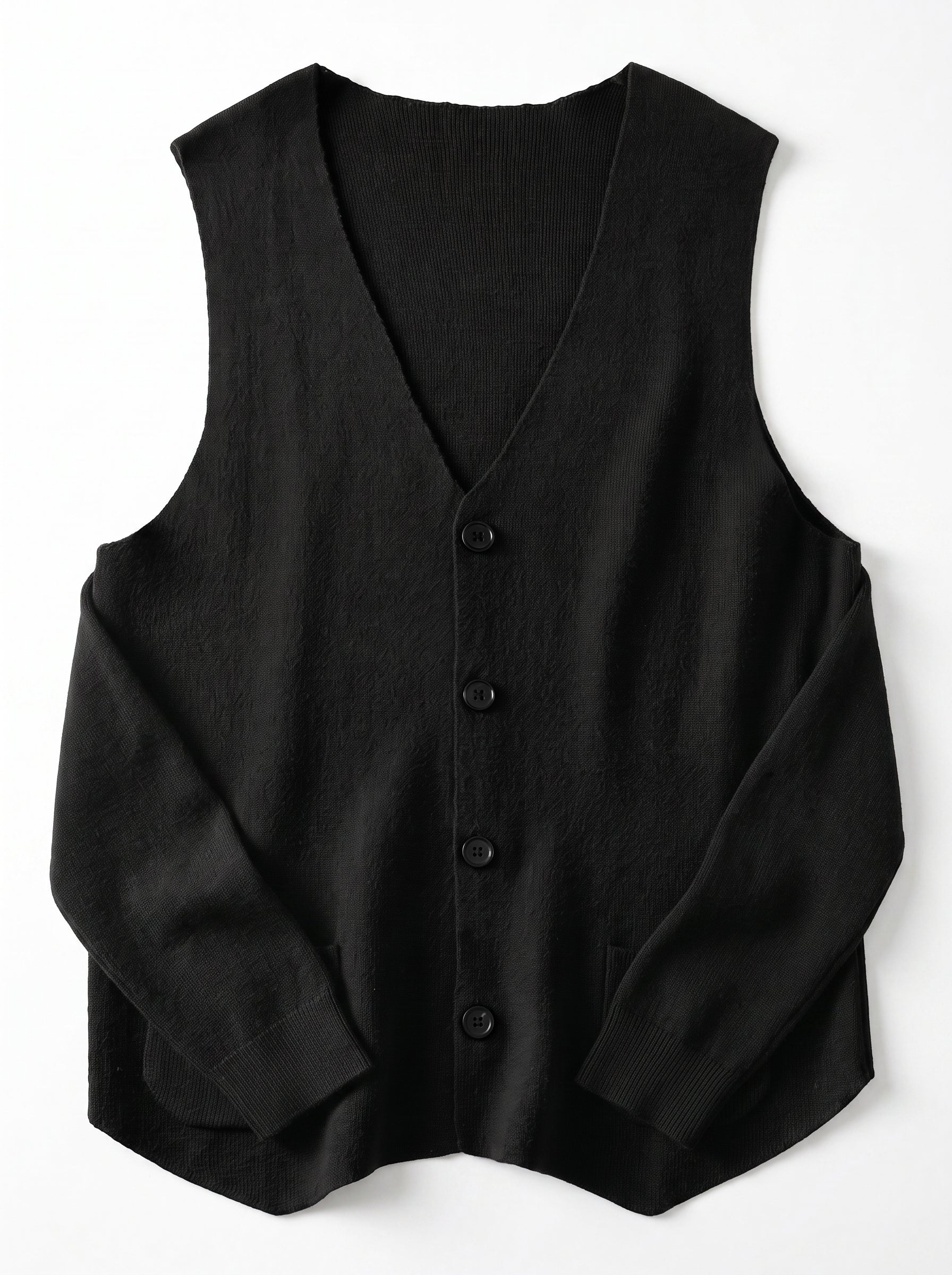 Herringbone V-Neck Sweater Vest — Black