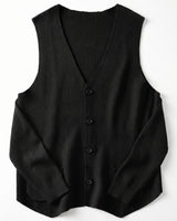 Herringbone V-Neck Sweater Vest — Black