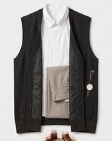 Herringbone V-Neck Sweater Vest — Black
