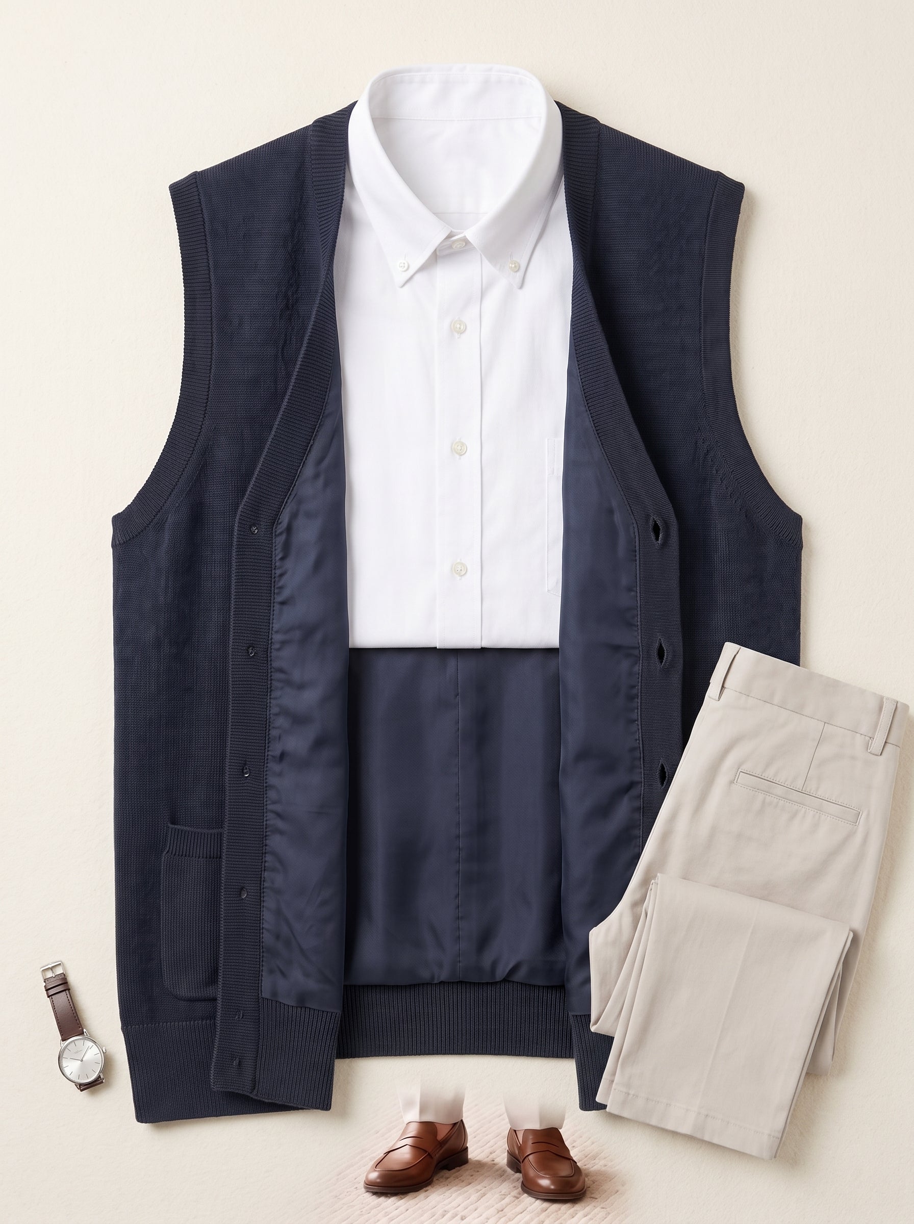 Herringbone V-Neck Sweater Vest — Navy
