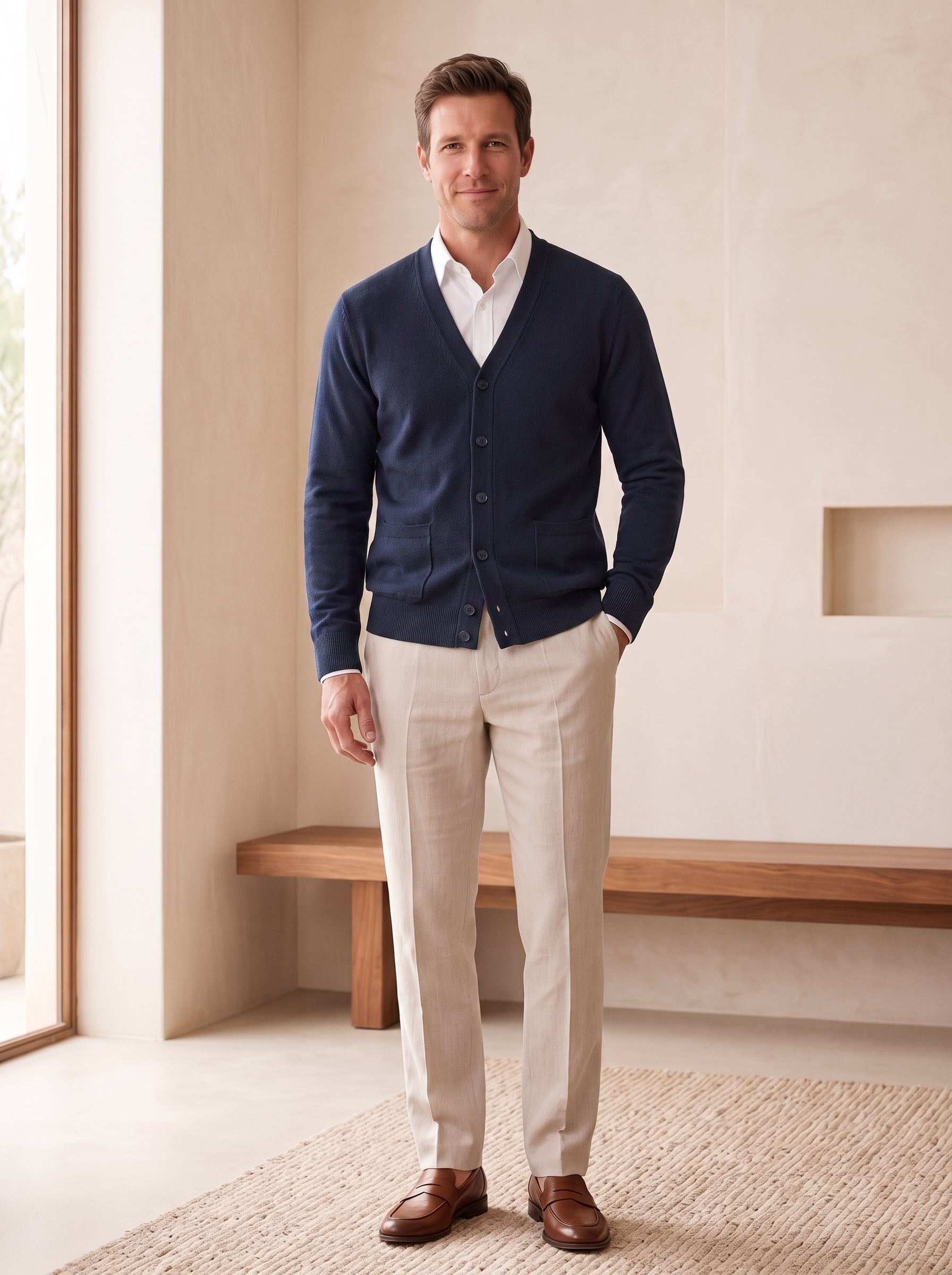 Herringbone V-Neck Sweater Vest — Navy