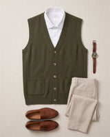 Herringbone V-Neck Sweater Vest — Olive