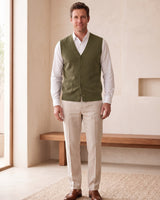 Herringbone V-Neck Sweater Vest — Olive