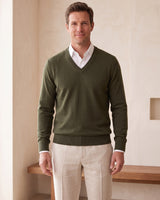 Herringbone V-Neck Sweater Vest — Olive