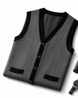 Solid Knit Sweater Vest — Black-Grey