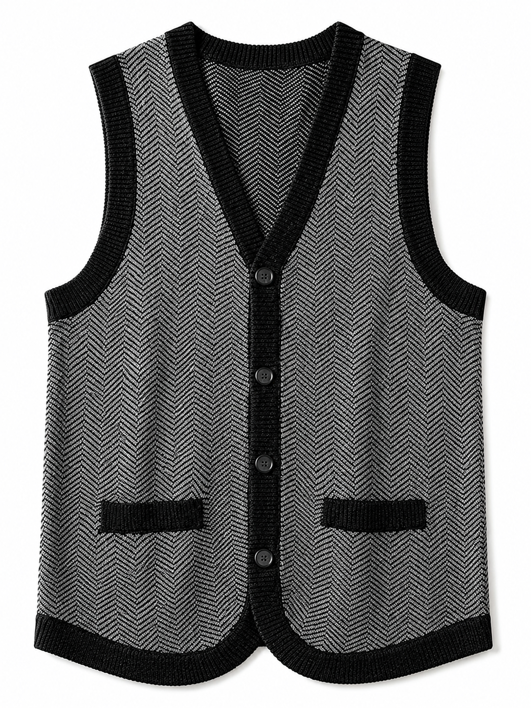 Solid Knit Sweater Vest — Black-Grey
