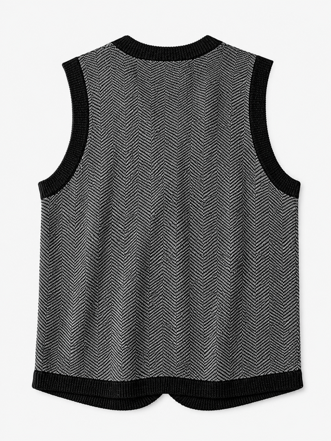 Solid Knit Sweater Vest — Black-Grey