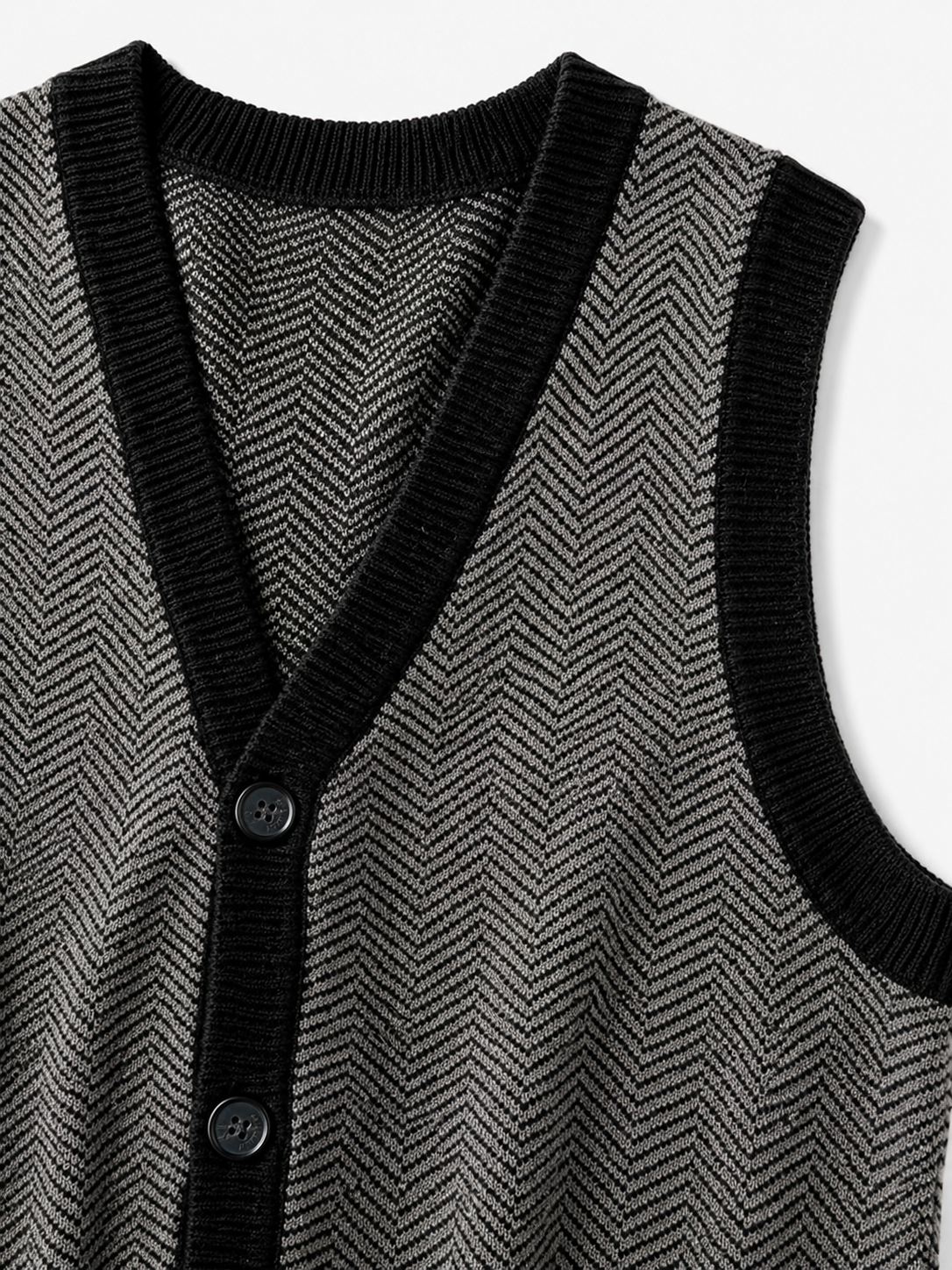 Solid Knit Sweater Vest — Black-Grey