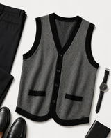Solid Knit Sweater Vest — Black-Grey