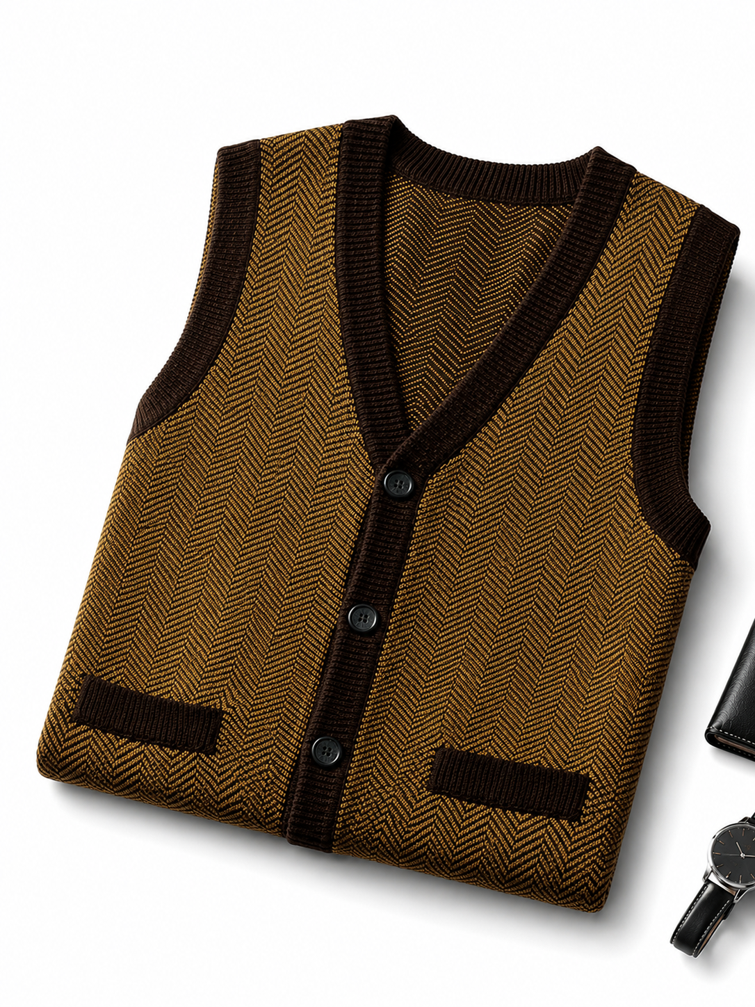 Solid Knit Sweater Vest — Coffee-Brown