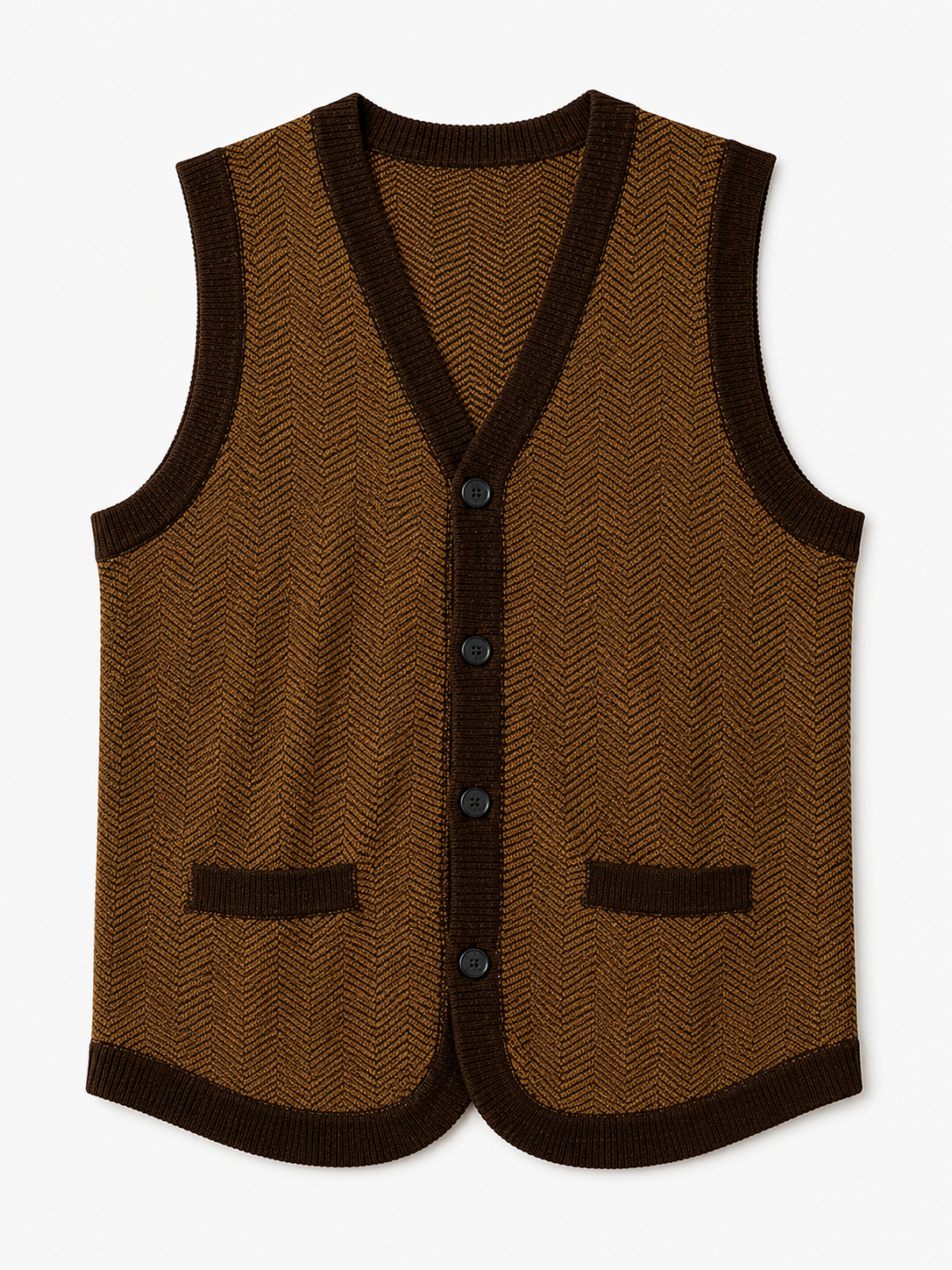 Solid Knit Sweater Vest — Coffee-Brown