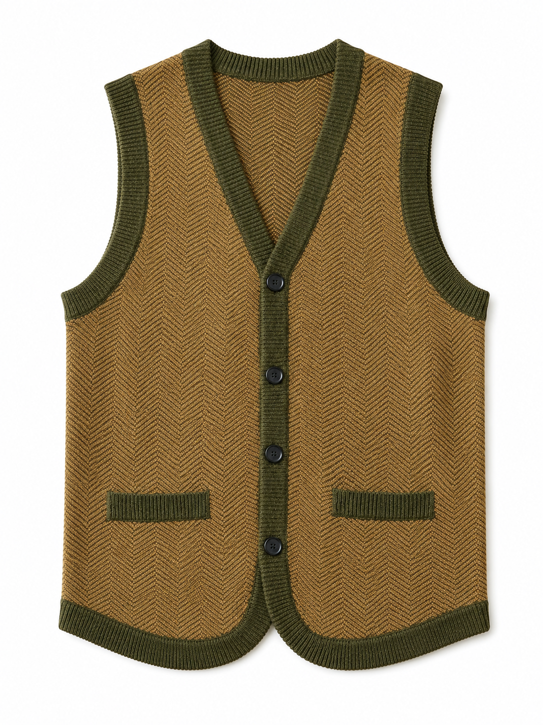 Solid Knit Sweater Vest — Olive-Brown